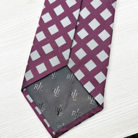 Lauren Ralph Lauren Maroon & Silver Diamond Pattern Neck Tie - Picture 4 of 7